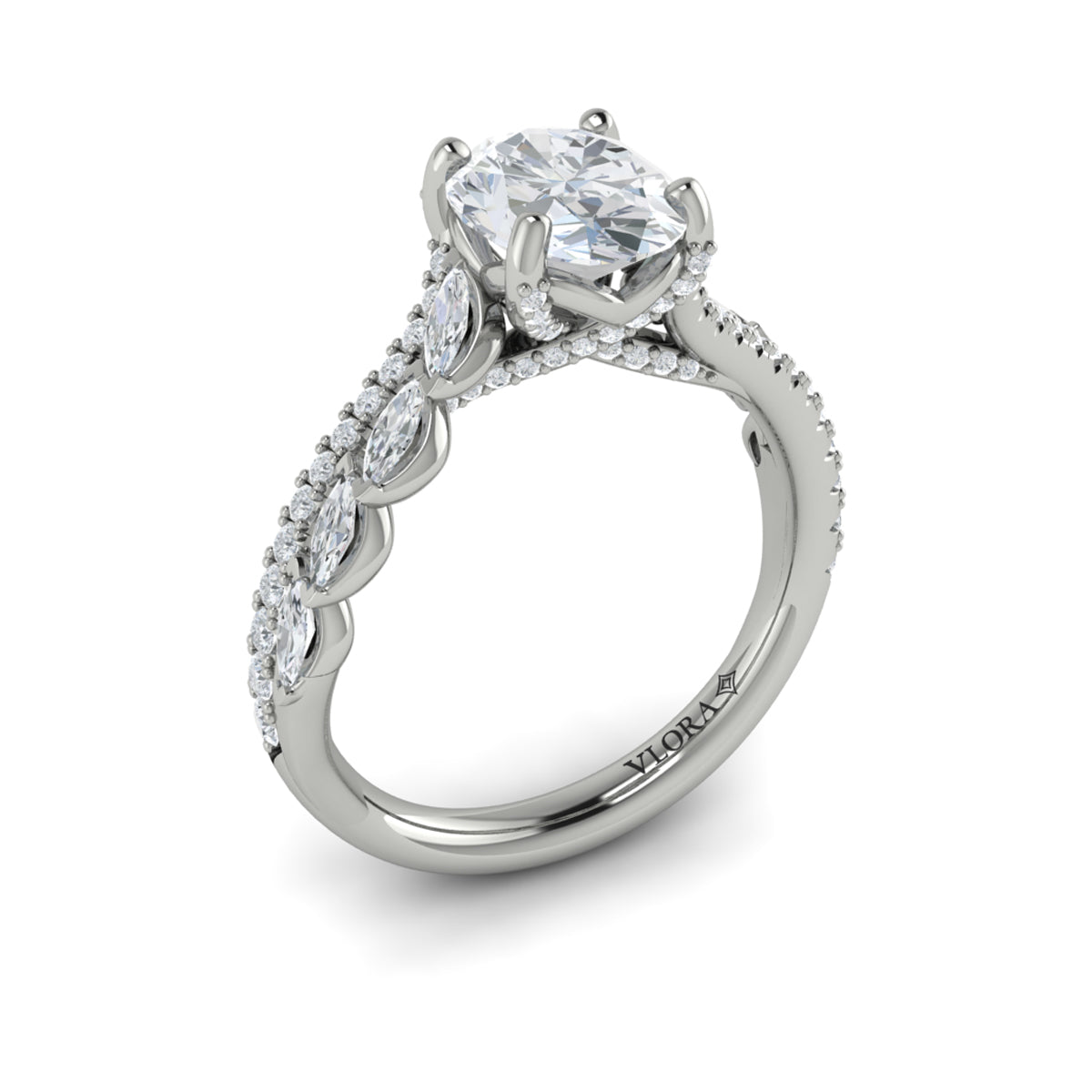 14K White Gold Oval Diamond Split Shank Ring
