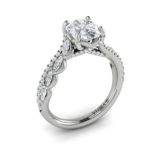 14K White Gold Oval Diamond Split Shank Ring