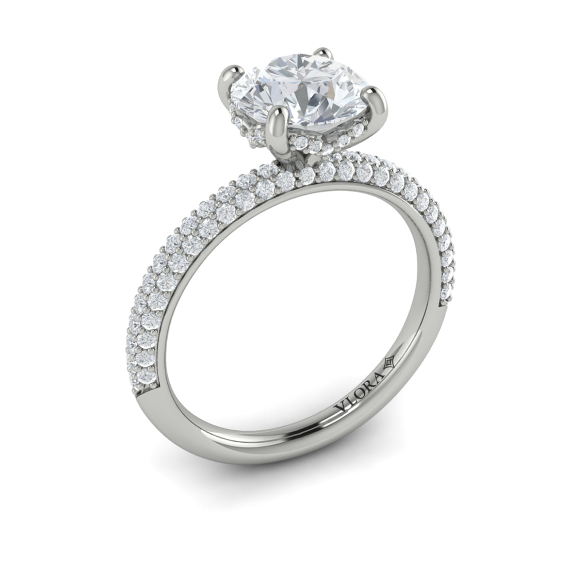 14K White Gold Hidden Halo Diamond Engagement Ring