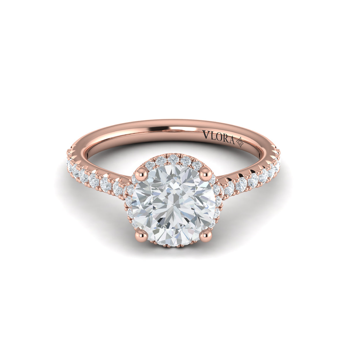 14K Rose Gold Round Diamond Halo Engagement Ring