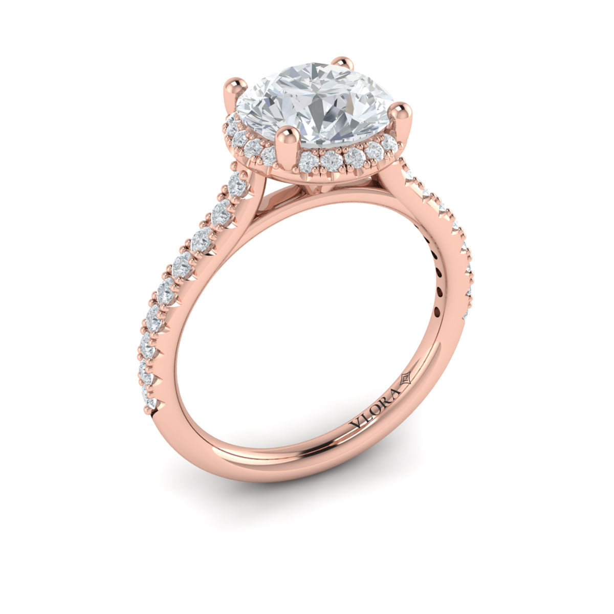 14K Rose Gold Round Diamond Halo Engagement Ring