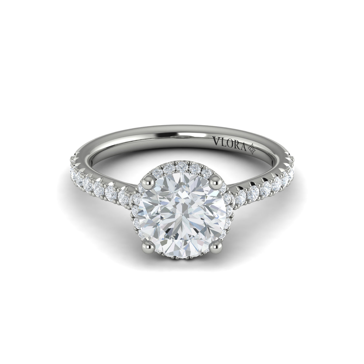 14kt White Gold Round Diamond Halo Engagement Ring