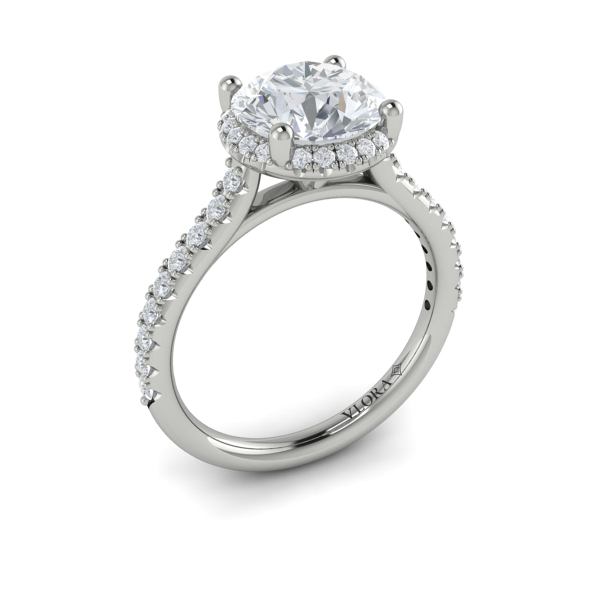 14kt White Gold Round Diamond Halo Engagement Ring