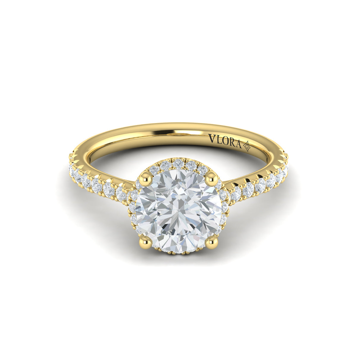14kt Yellow Gold Round Diamond Halo Engagement Ring