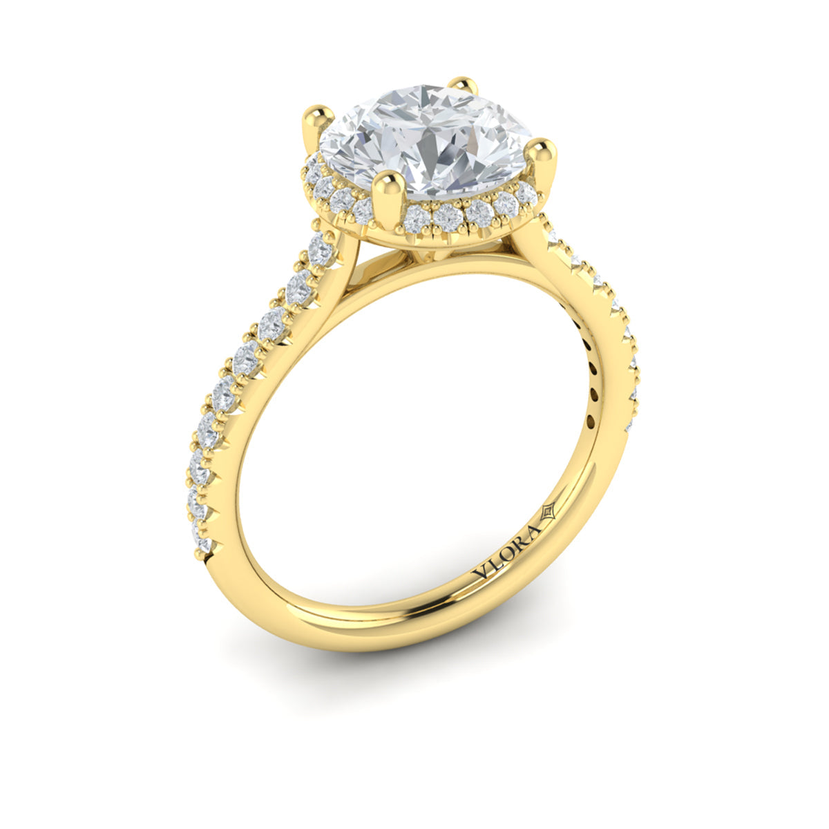 14kt Yellow Gold Round Diamond Halo Engagement Ring