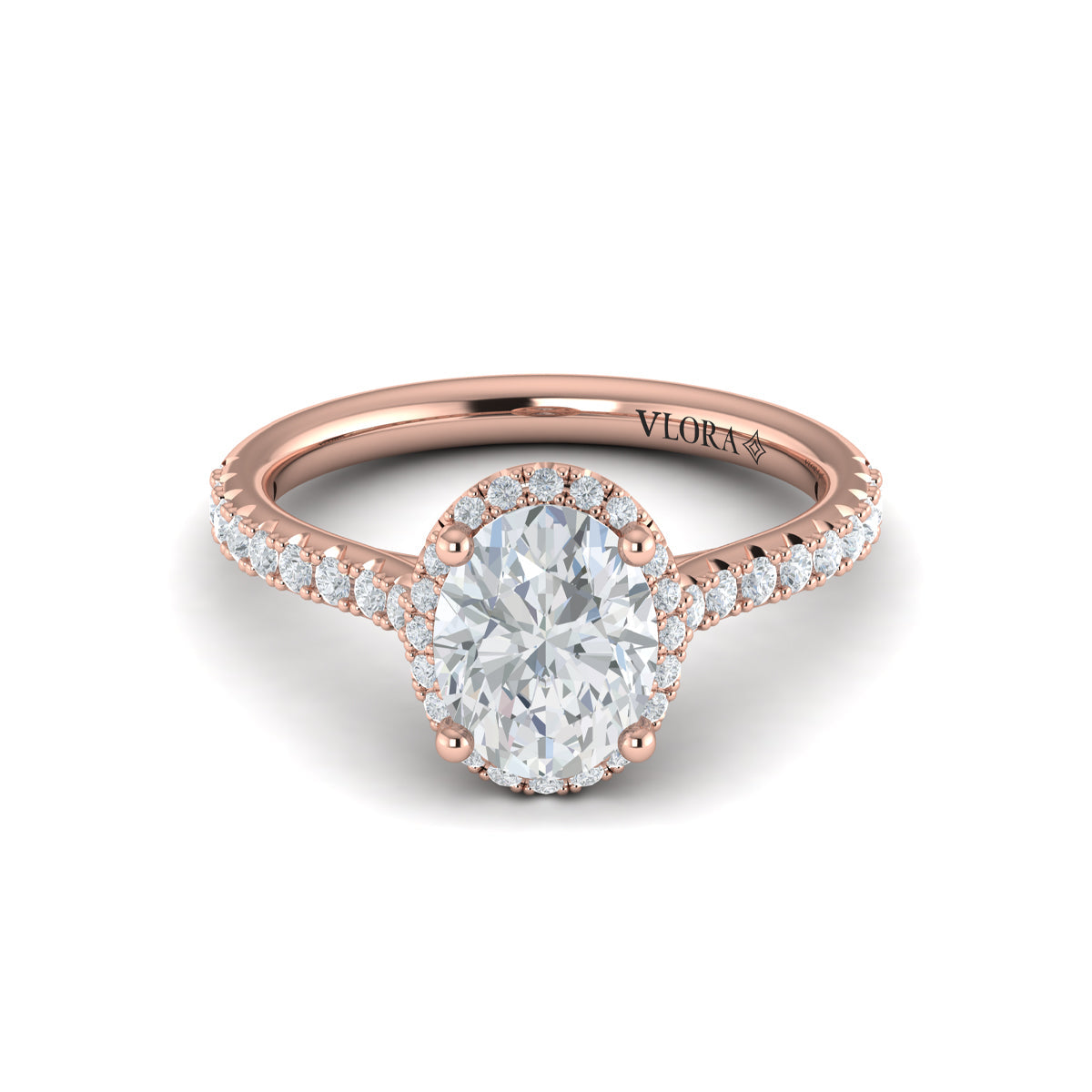 14K Rose Gold Oval Diamond Halo Engagement Ring