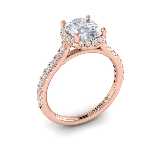 14K Rose Gold Oval Diamond Halo Engagement Ring