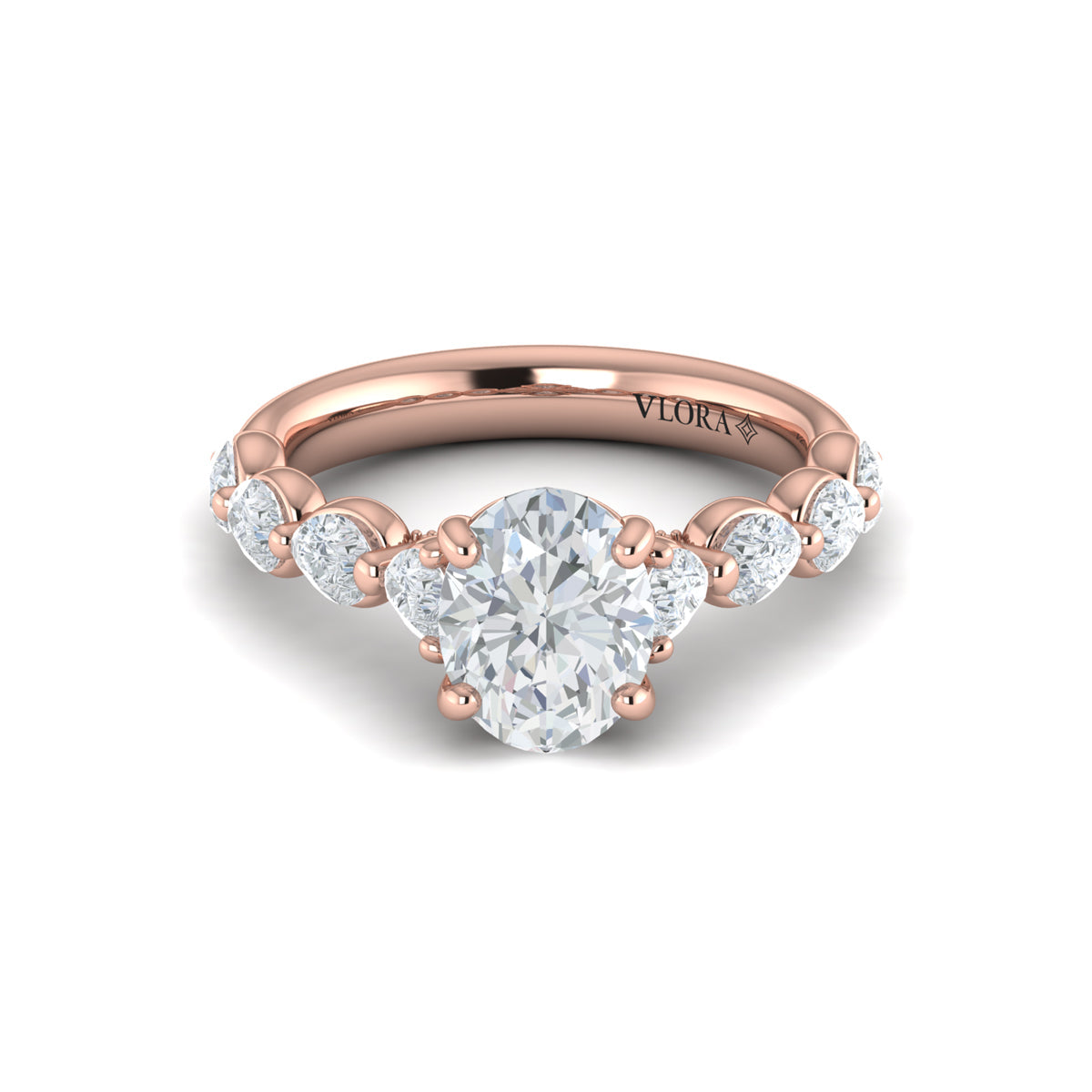 14kt Rose Gold Oval Diamond Cascade Engagement Ring
