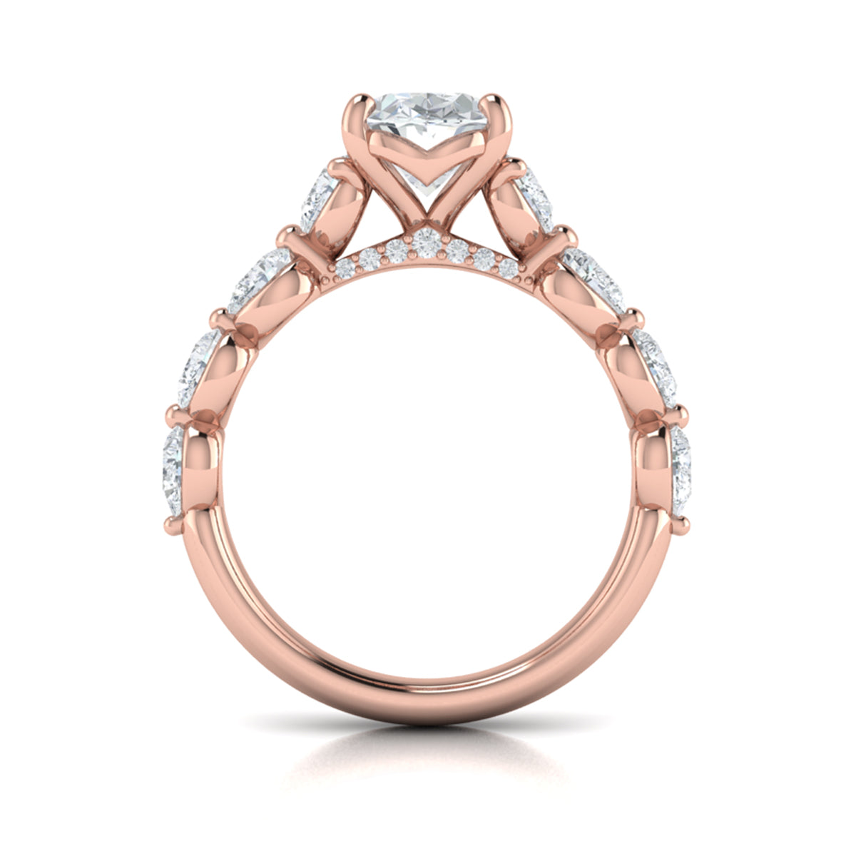 14kt Rose Gold Oval Diamond Cascade Engagement Ring