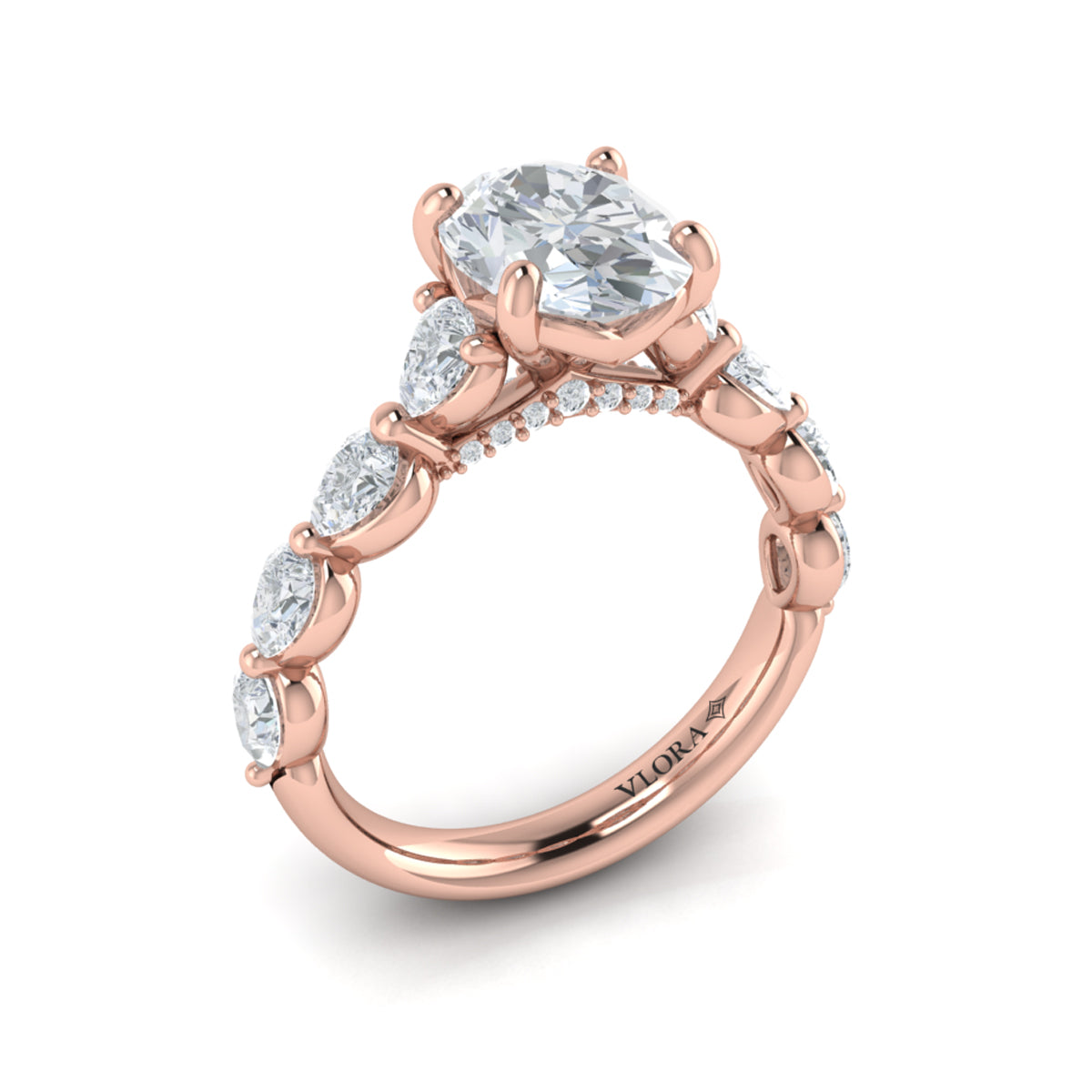 14kt Rose Gold Oval Diamond Cascade Engagement Ring