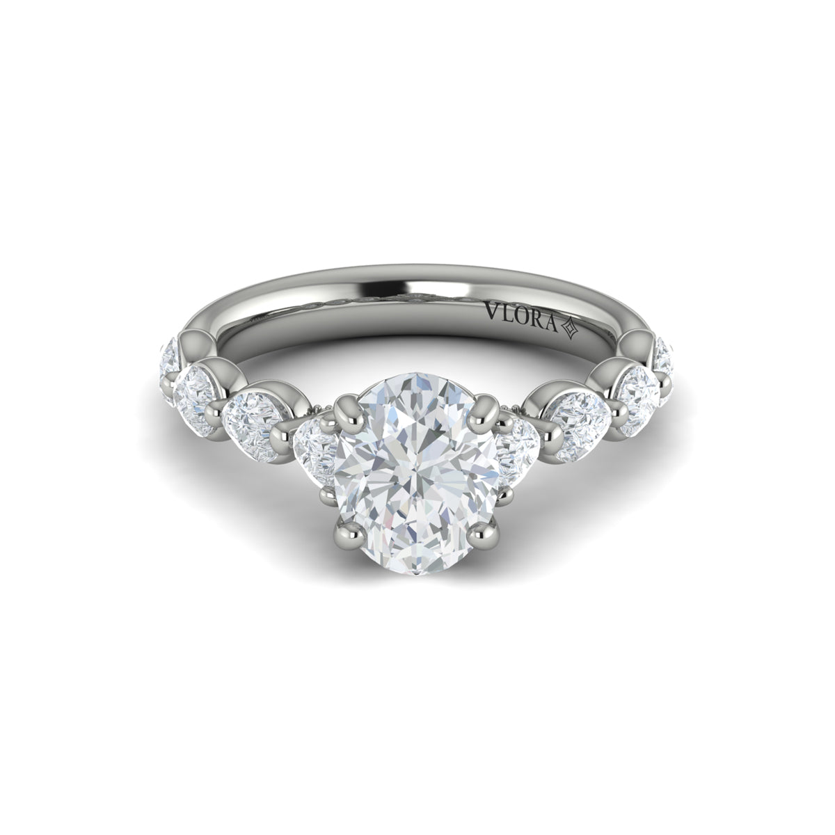 14K White Gold Oval Diamond Cascade Engagement Ring