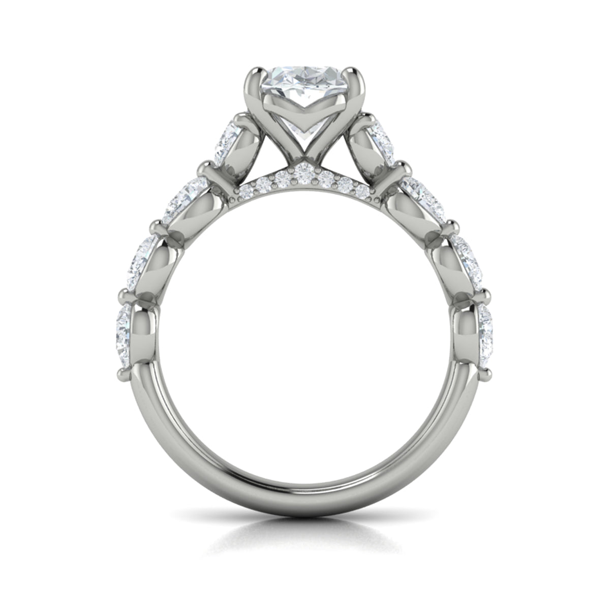 14K White Gold Oval Diamond Cascade Engagement Ring