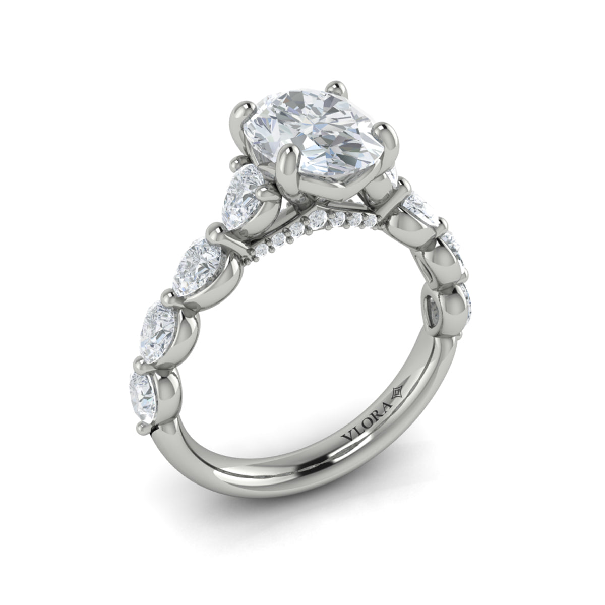 14K White Gold Oval Diamond Cascade Engagement Ring