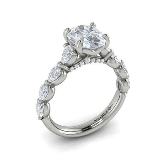 14K White Gold Oval Diamond Cascade Engagement Ring