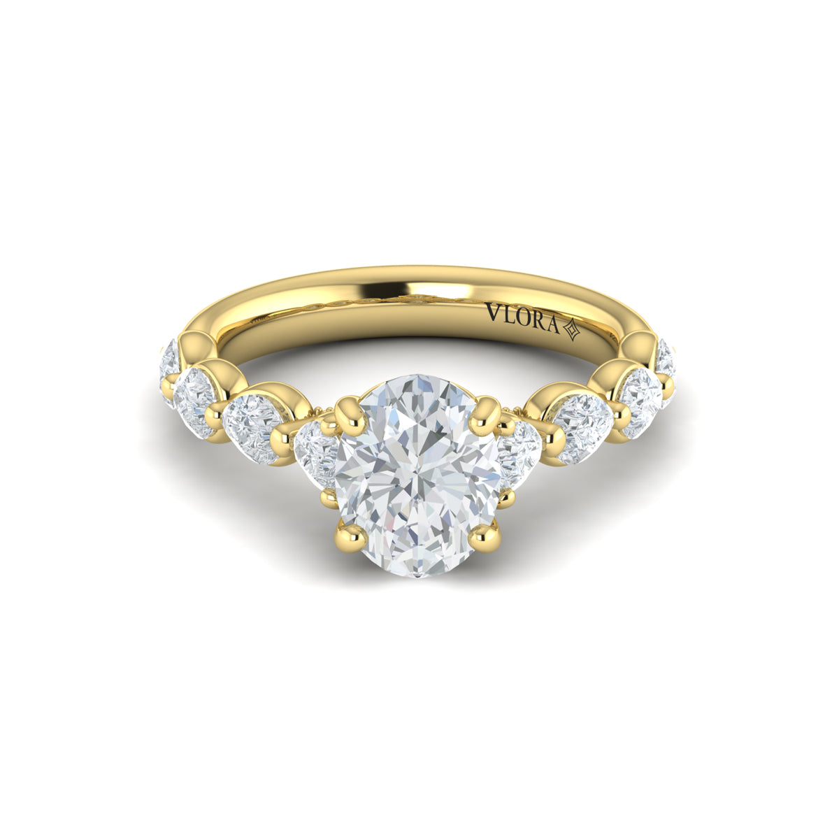 18kt Yellow Gold Oval Diamond Cascade Engagement Ring