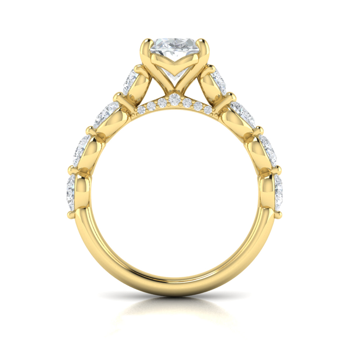 18kt Yellow Gold Oval Diamond Cascade Engagement Ring