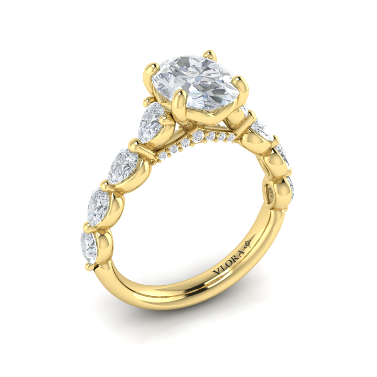 18kt Yellow Gold Oval Diamond Cascade Engagement Ring