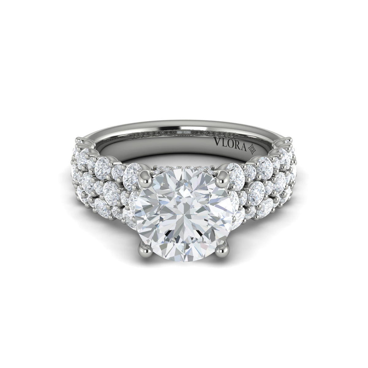 14K White Gold Mosaic Diamond Hidden Halo Engagement Ring