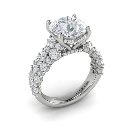 14K White Gold Mosaic Diamond Hidden Halo Engagement Ring