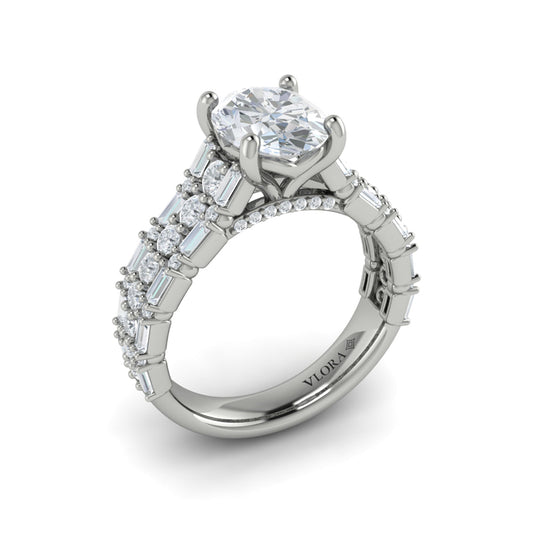 14K White Gold Oval Diamond Womens Engagement Ring