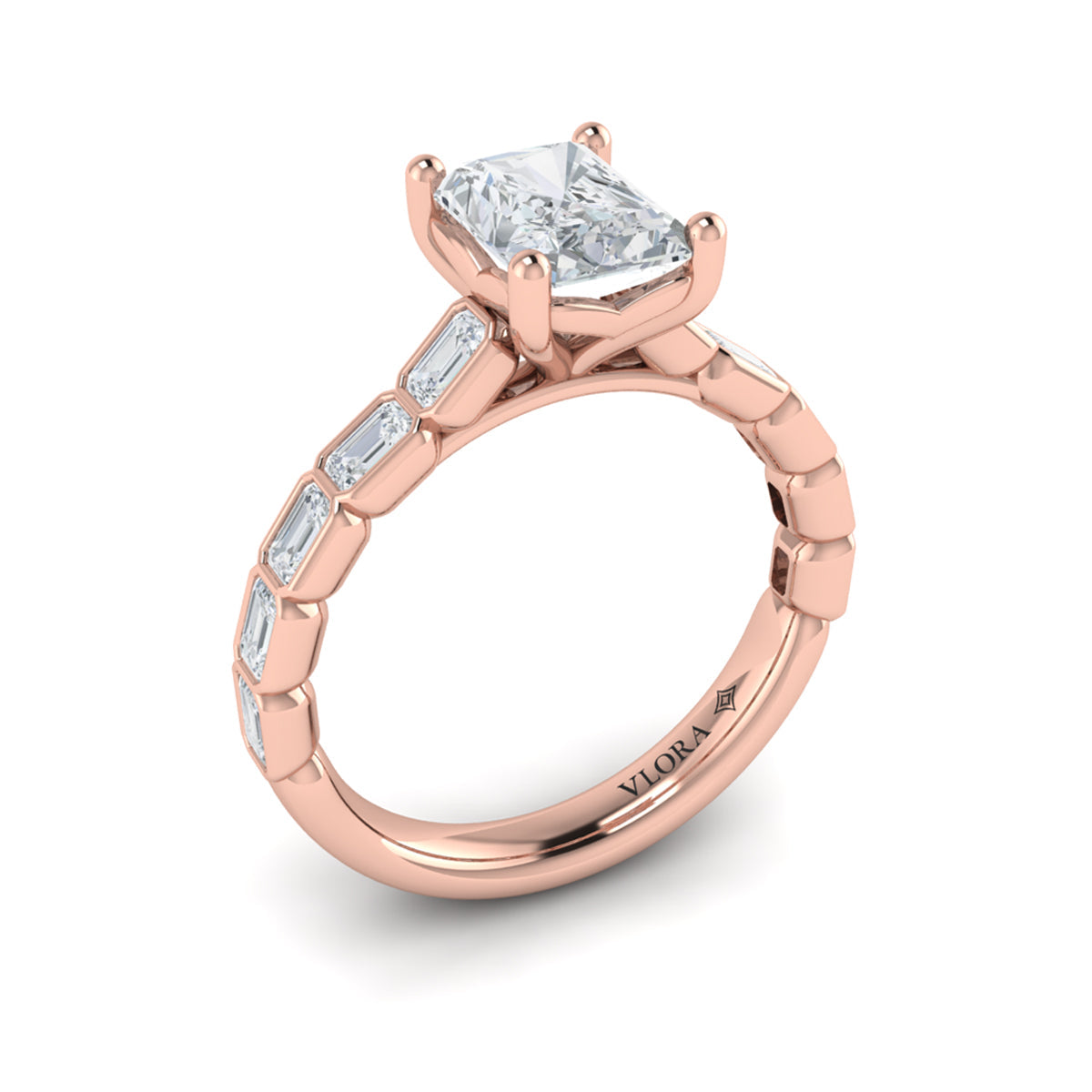 18kt Rose Gold Emerald Cut Diamond Ring