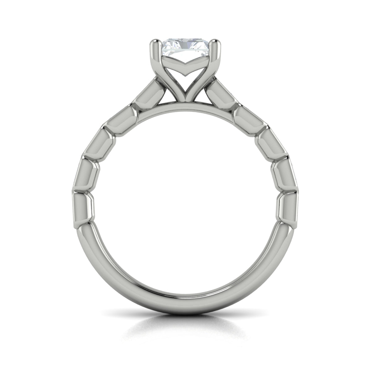 14K White Gold Emerald Cut Diamond Bezel Engagement Ring