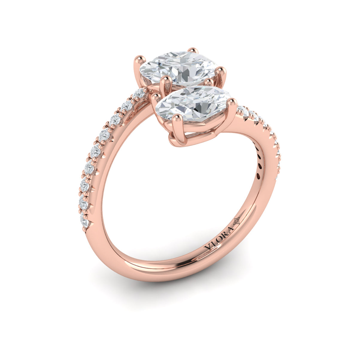 14kt Rose Gold Oval Two-Stone Diamond Engagement Ring
