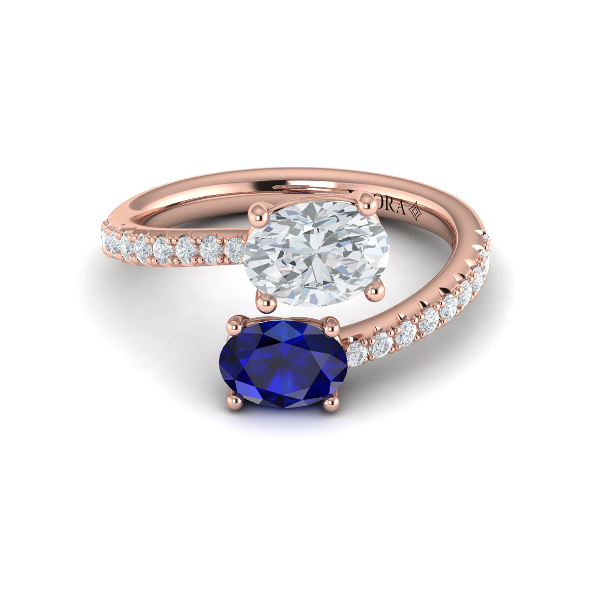 14kt Rose Gold Sapphire Diamond Two-Stone Engagement Ring