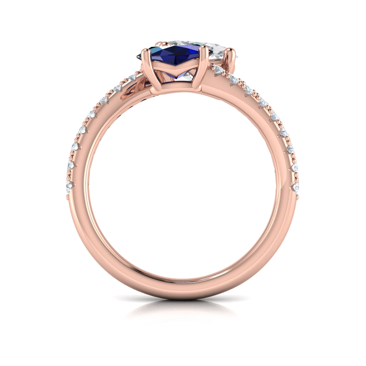 14kt Rose Gold Sapphire Diamond Two-Stone Engagement Ring