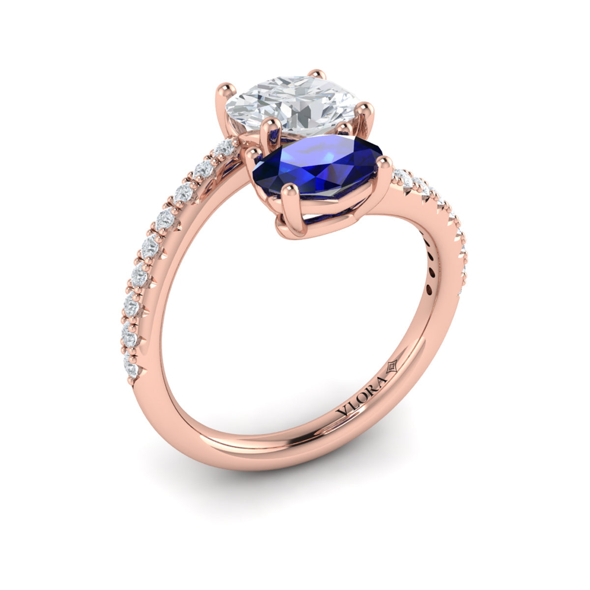 14kt Rose Gold Sapphire Diamond Two-Stone Engagement Ring