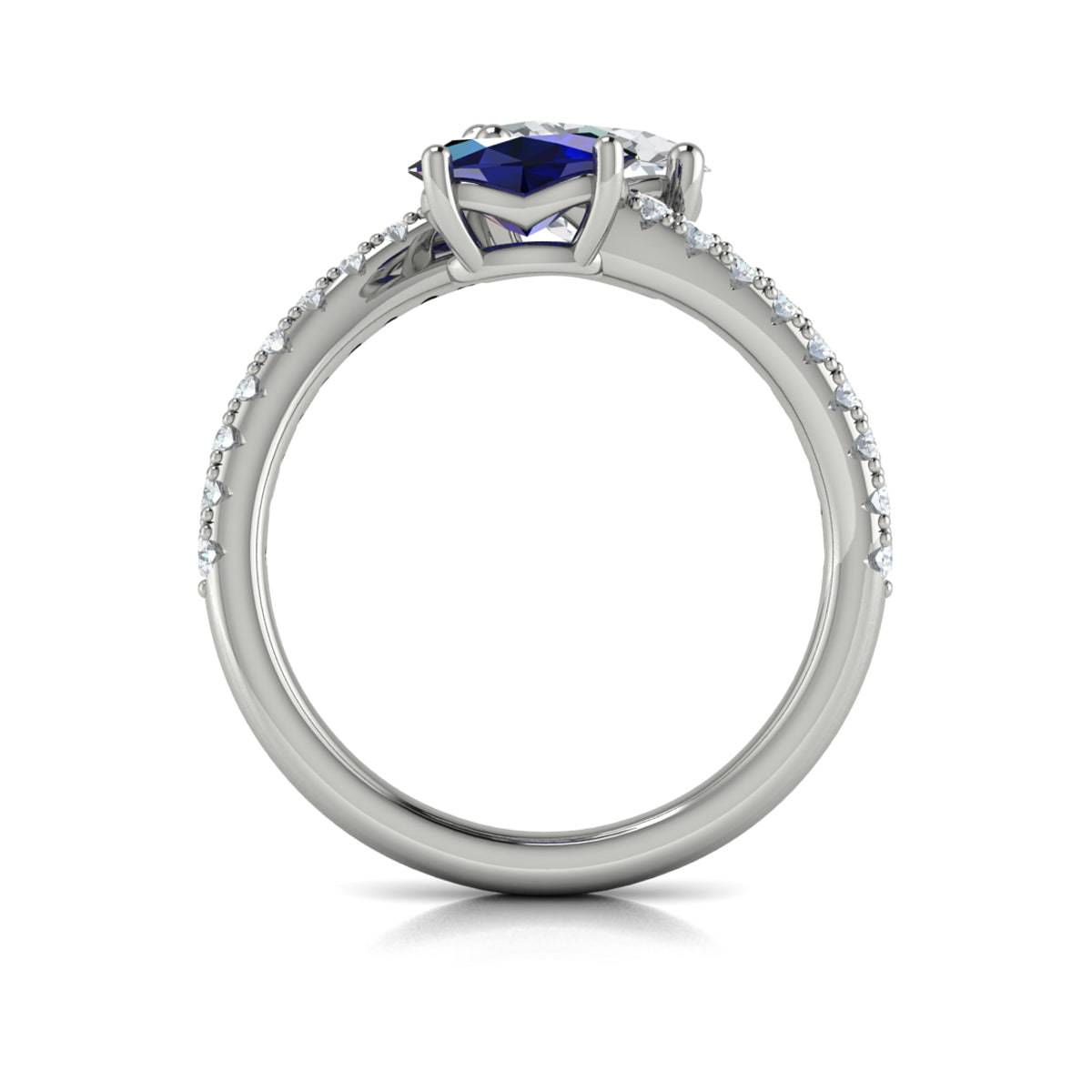 14K White Gold Sapphire Diamond Two-Stone Engagement Ring