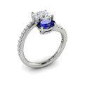 14K White Gold Sapphire Diamond Two-Stone Engagement Ring