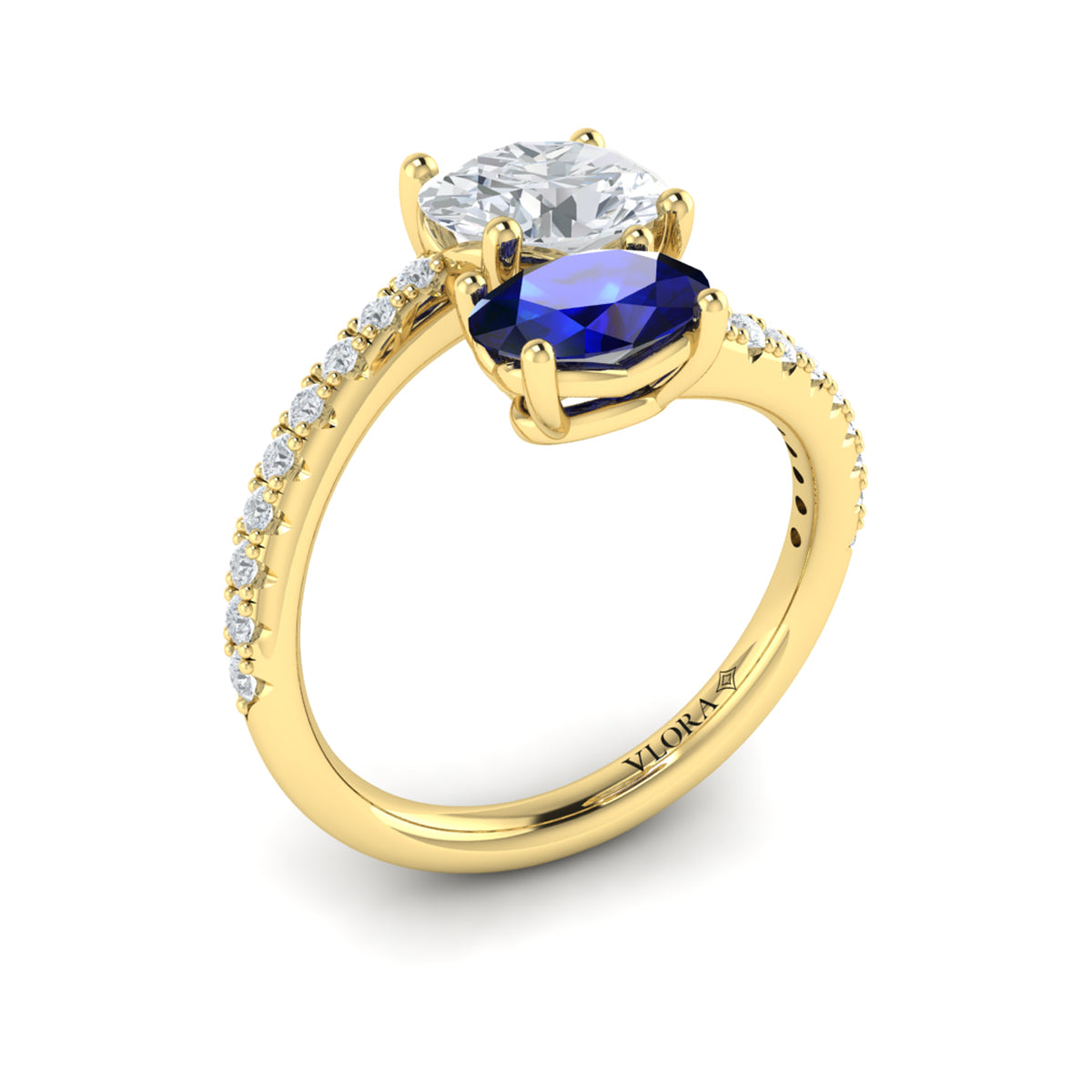 14kt Yellow Gold Toi et Moi Sapphire Diamond Ring