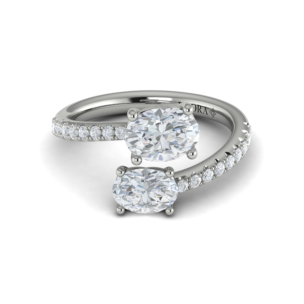 14K White Gold Oval Two-Stone Diamond Engagement Ring