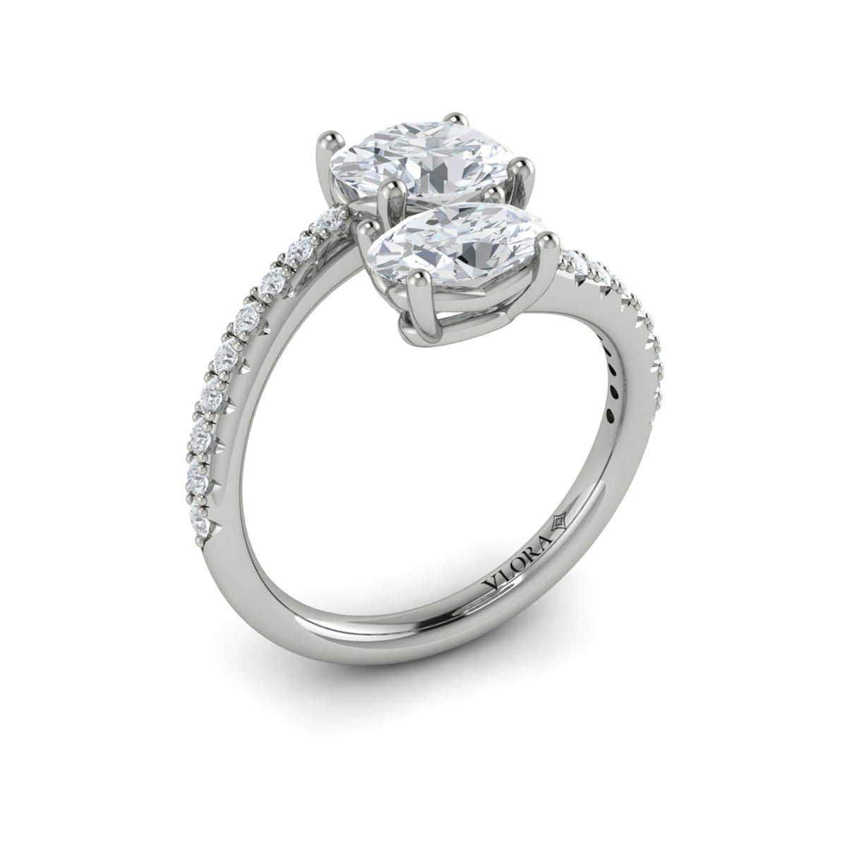 14K White Gold Oval Two-Stone Diamond Engagement Ring