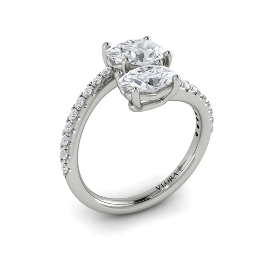 14K White Gold Oval Two-Stone Diamond Engagement Ring