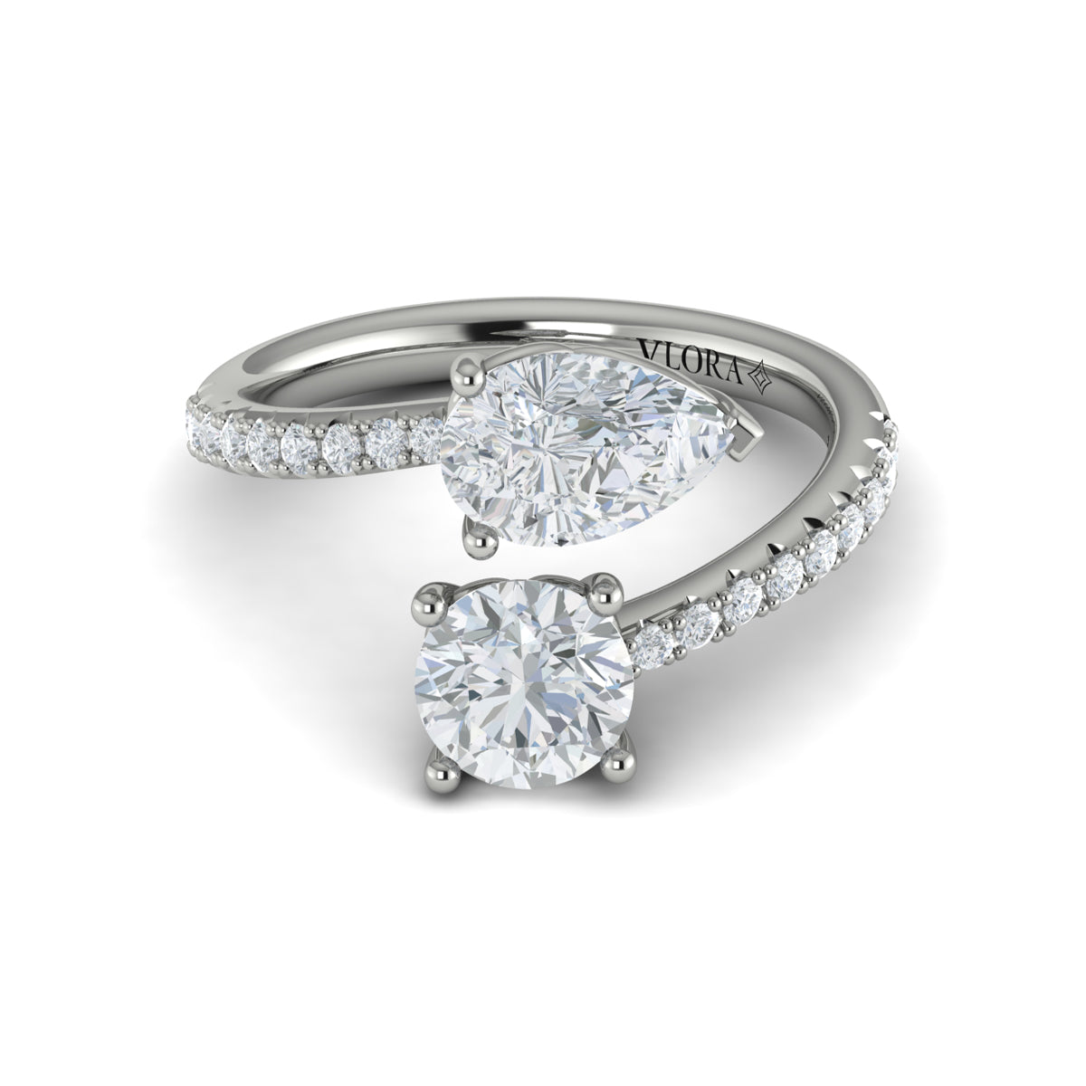 14K White Gold Round & Pear Two-Stone Engagement Ring