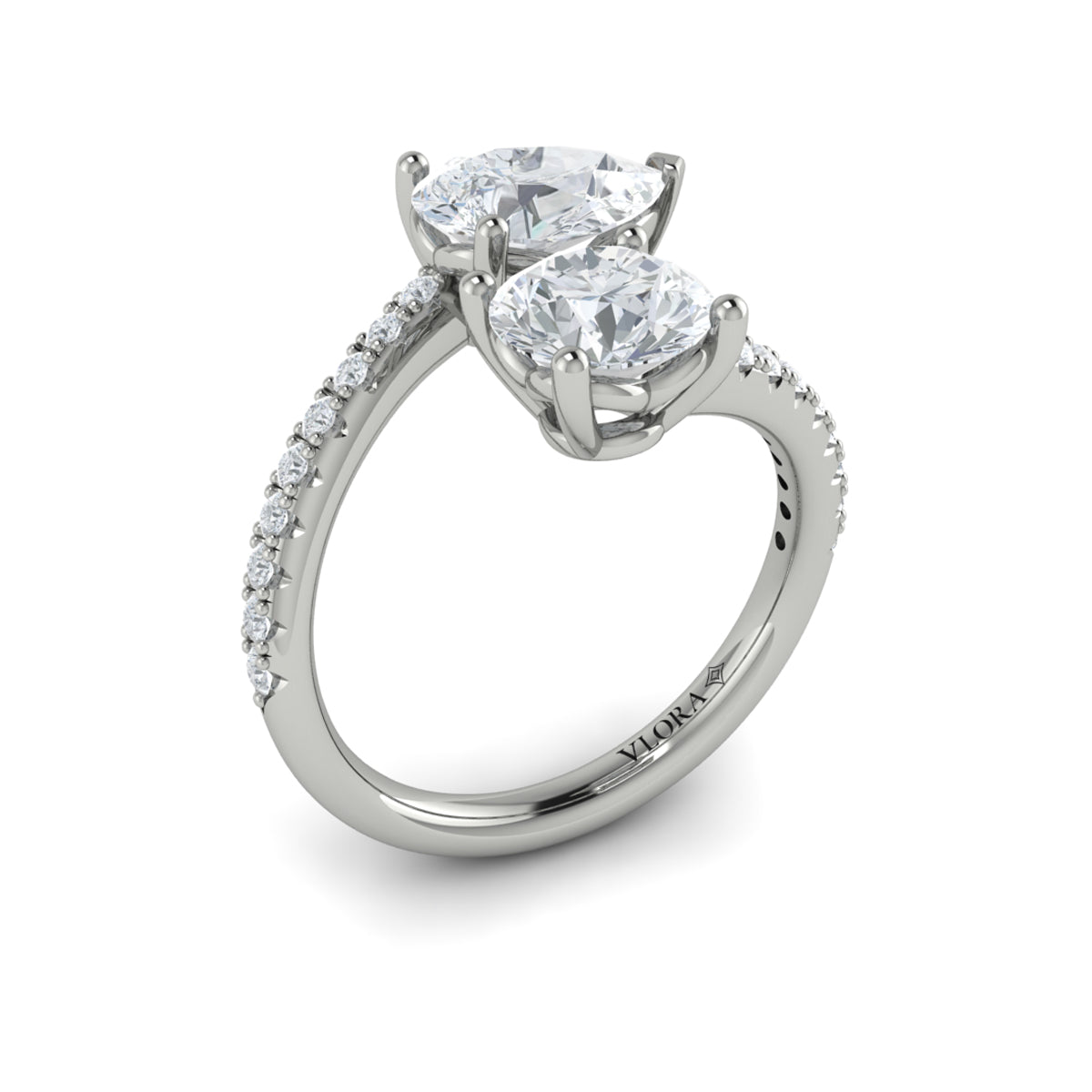 14K White Gold Round & Pear Two-Stone Engagement Ring