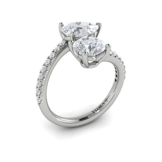 14K White Gold Round & Pear Two-Stone Engagement Ring