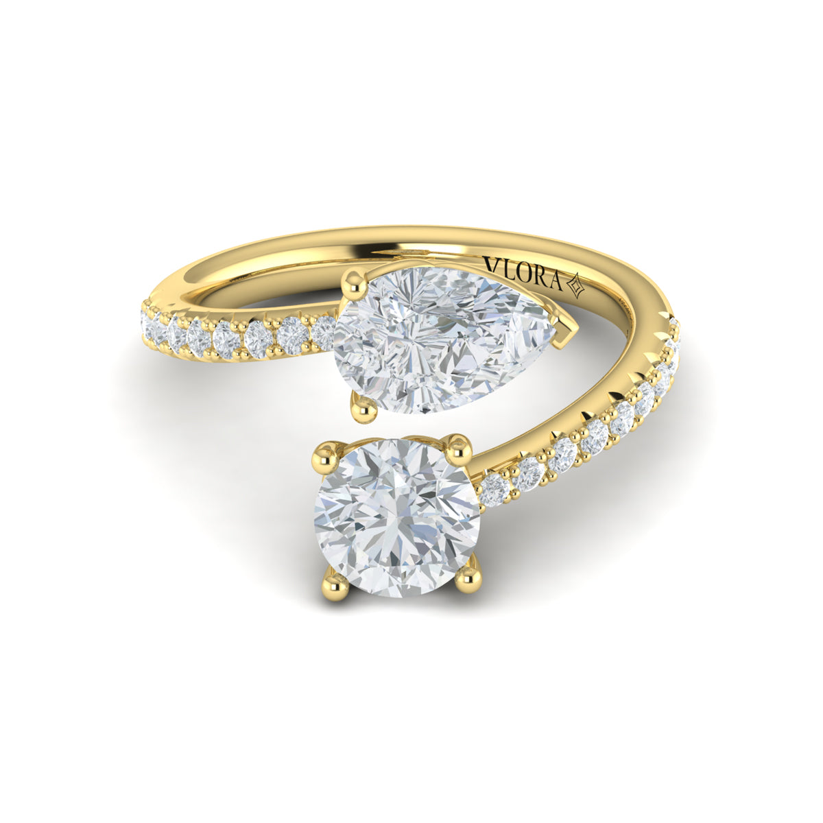 18kt Yellow Gold Round and Pear Two-Stone Engagement Ring