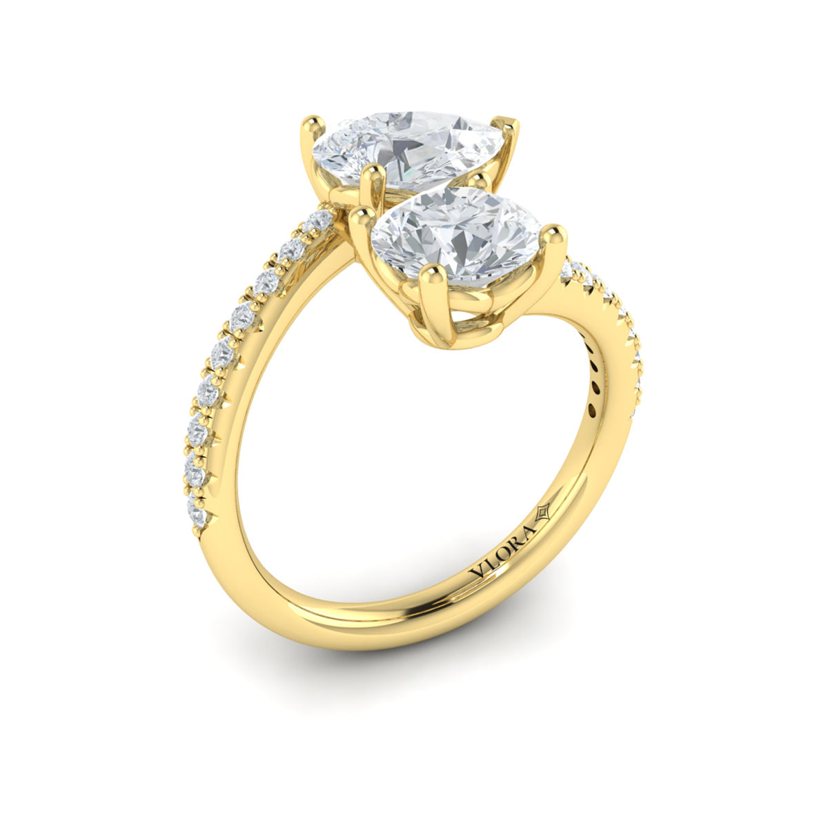 18kt Yellow Gold Round and Pear Two-Stone Engagement Ring