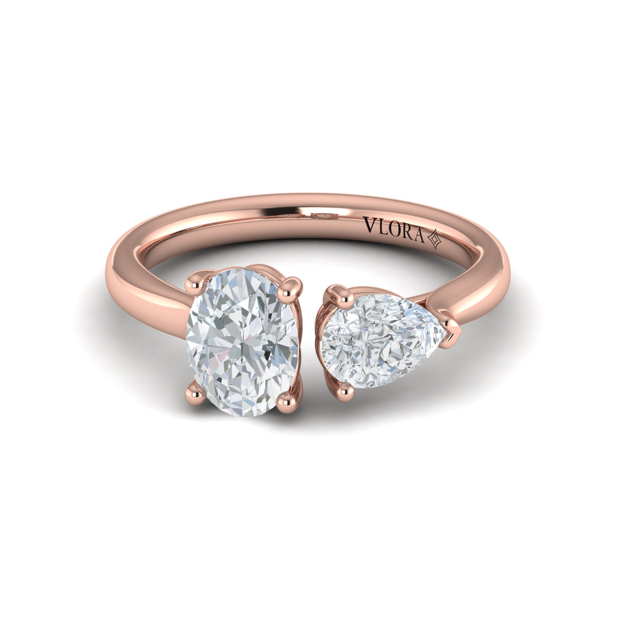 14kt Rose Gold Oval Pear Two Stone Engagement Ring