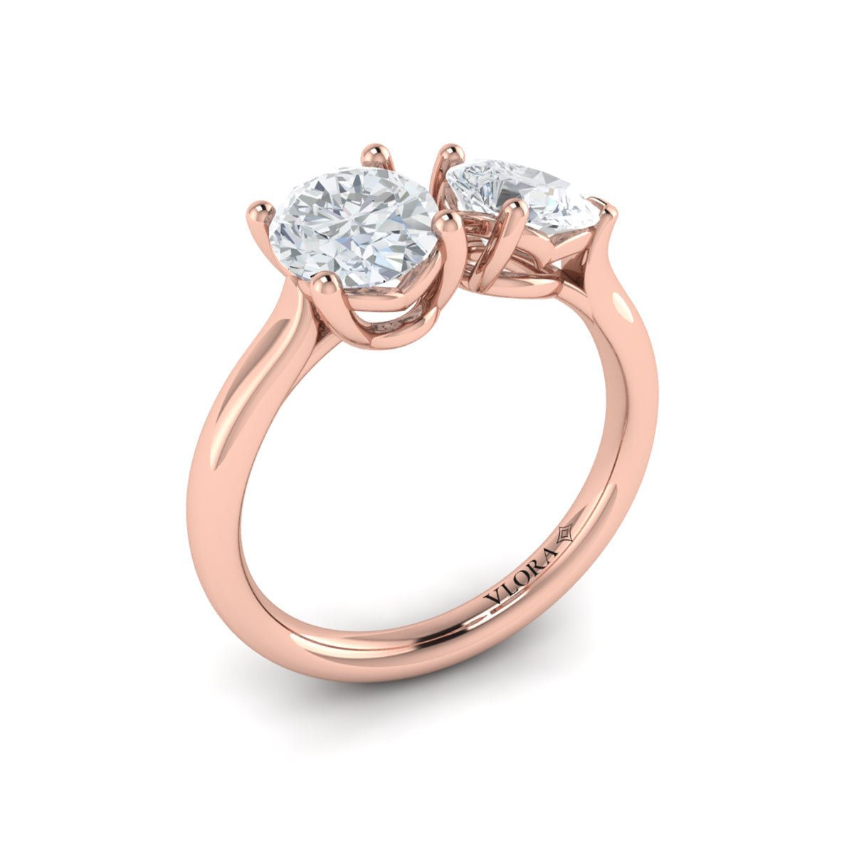 14kt Rose Gold Oval Pear Two Stone Engagement Ring