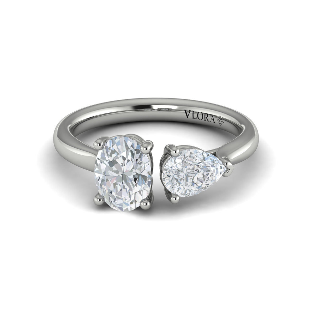 14K White Gold Oval Pear Two-Stone Engagement Ring