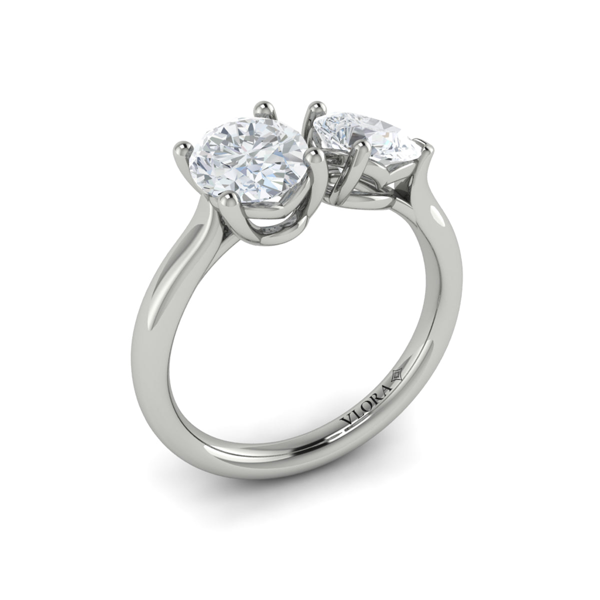 14K White Gold Oval Pear Two-Stone Engagement Ring