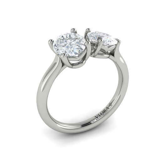 14K White Gold Oval Pear Two-Stone Engagement Ring