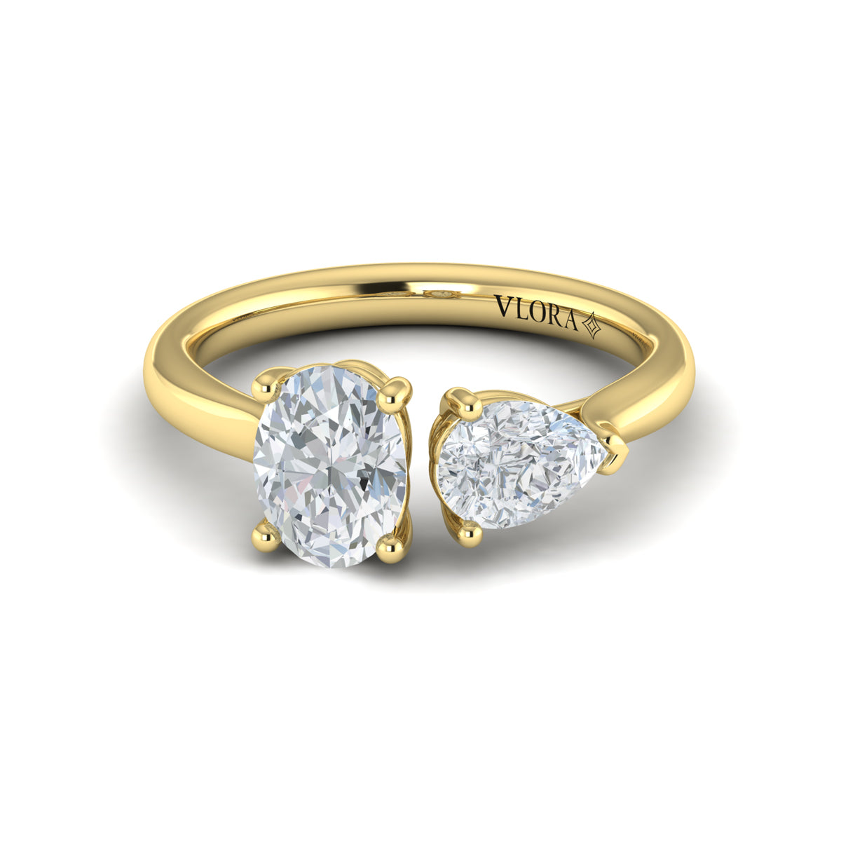14kt Yellow Gold Oval Pear Two Stone Engagement Ring