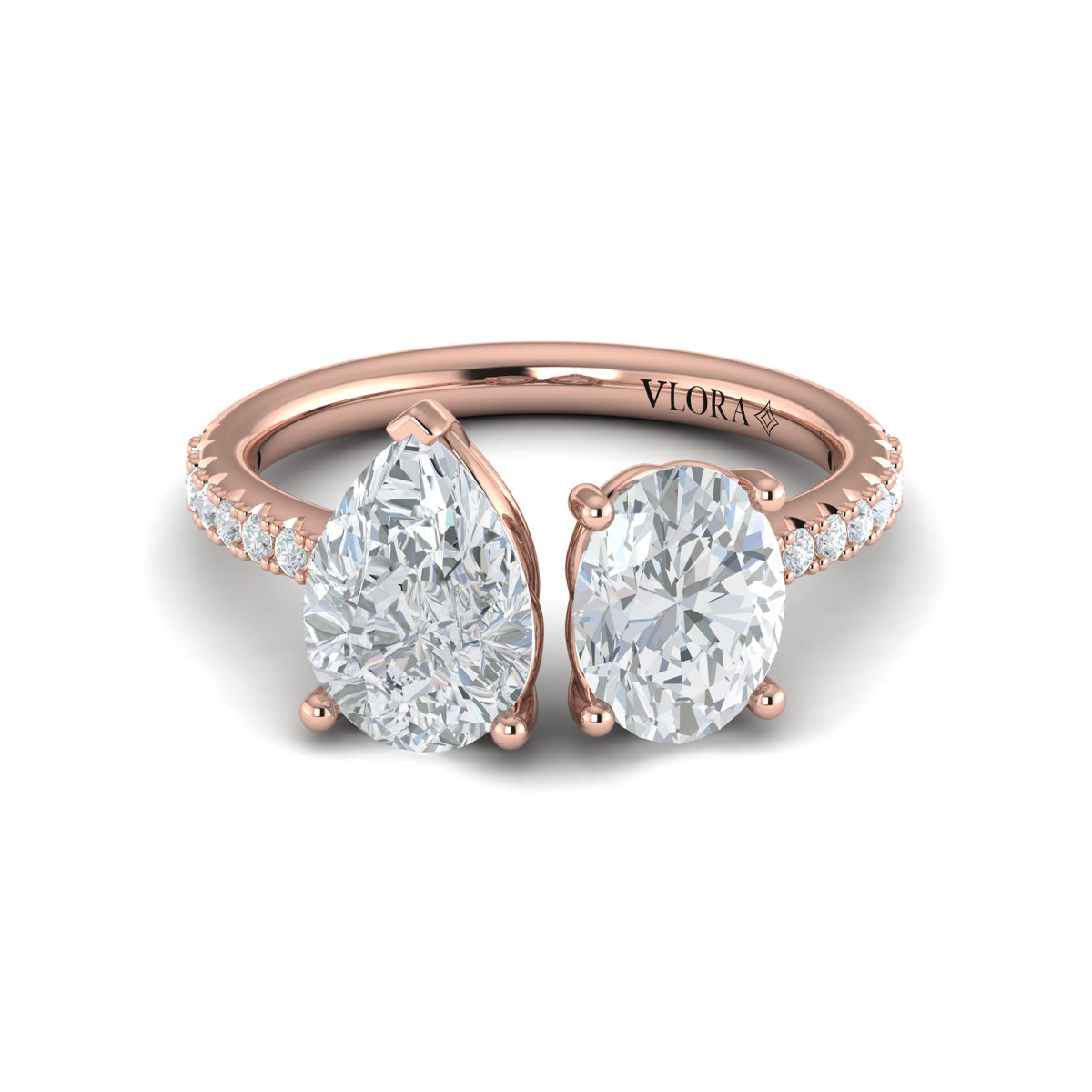 18kt Rose Gold Oval Pear Two-Stone Engagement Ring