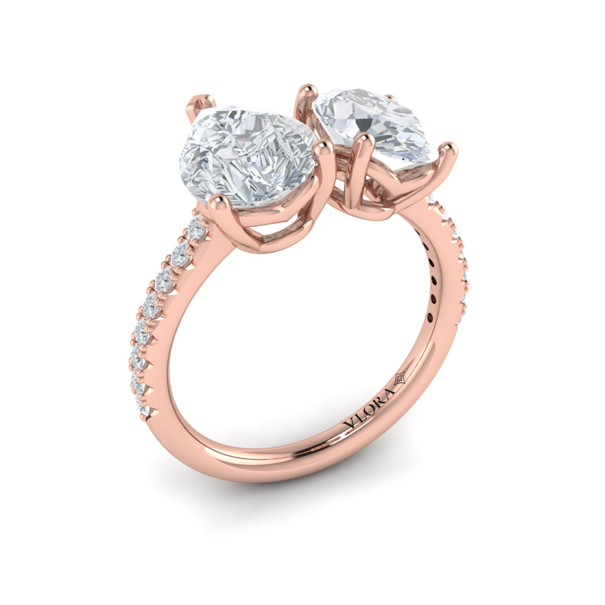 18kt Rose Gold Oval Pear Two-Stone Engagement Ring