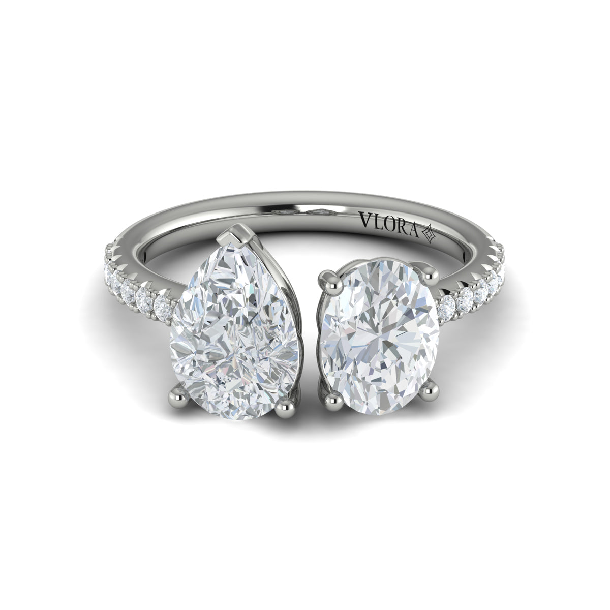 14K White Gold Oval Pear Two-Stone Diamond Engagement Ring